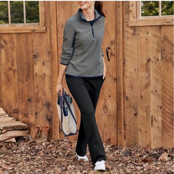 L L BEAN lightweight 1/4 zip fleece pullover sweater size XL Grey with navy trim - Picture 1 of 5